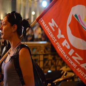woman with syriza flag